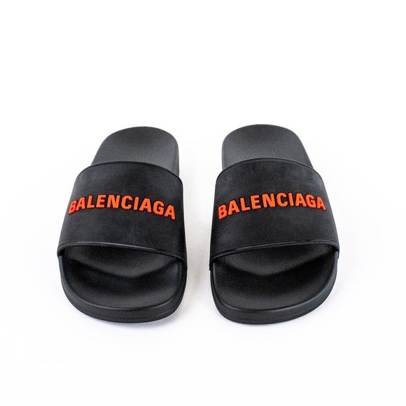 Balenciaga Black Red Pool Slide Sandals Men’s Rubber Logo - NEW - EU 43 | US 10 - Picture 8 of 16